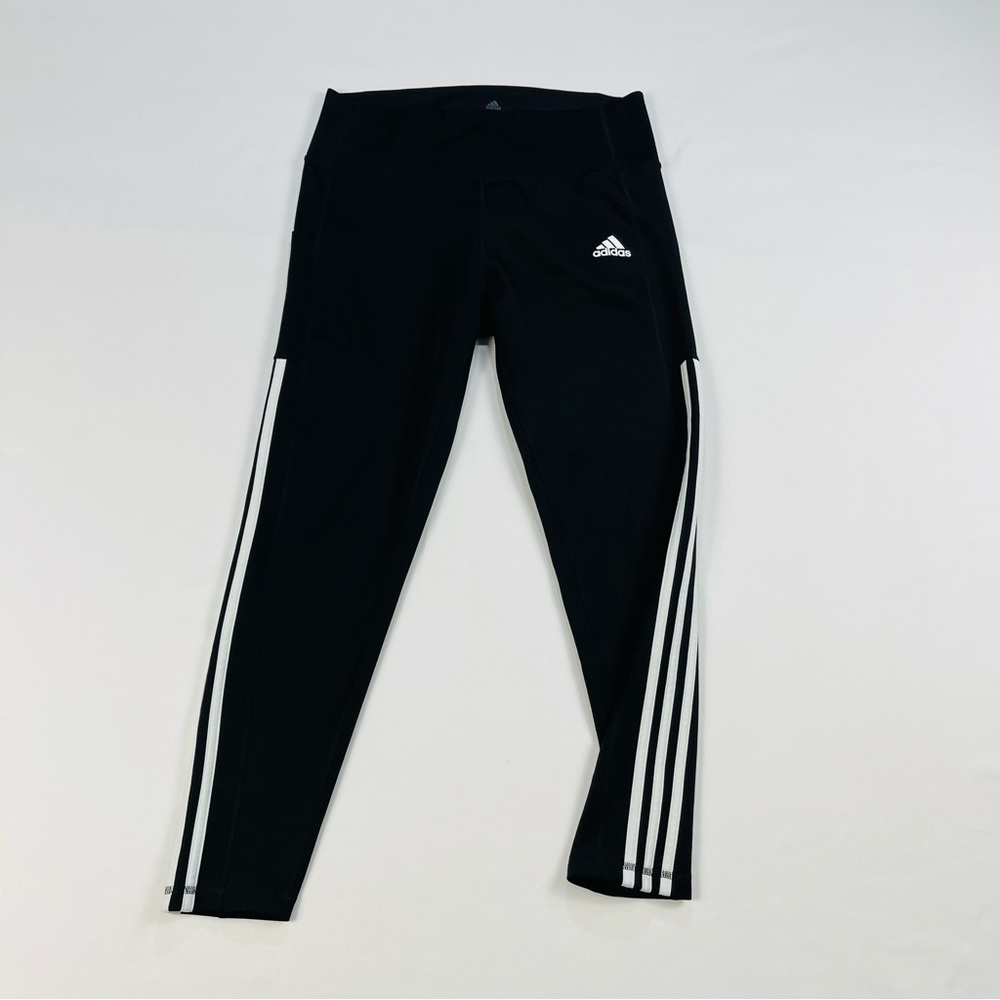 ADIDAS Womens Black/White 3-Stripe 7/8 AERO READY Athletic Leggings  Size: Large